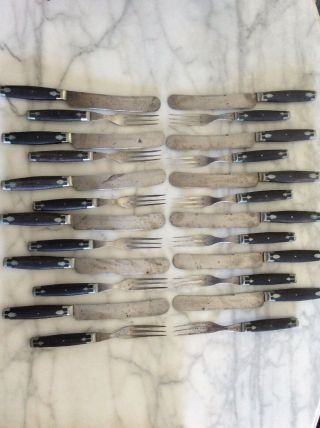 “antique” Set Of 24 American (1865) Cutlery Co.  Flatware,  Knives And 3 Tine Forks