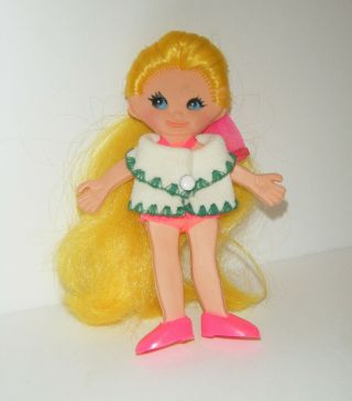 Vintage Ideal 5 " Sandy Flatsy Doll 1969 Yellow Hair Blue Eyes Swimming Suit Pink