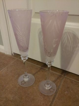 Rare Tommy Bahama Weems Signed Glass Etched Palm Pink Wine Goblet