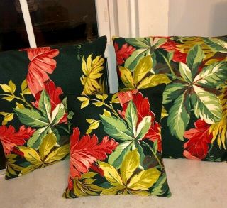 Vintage Bark Cloth Barkcloth Pillows Set Of 3,  Tropical Floral Inserts Large