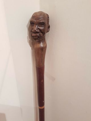Hand Carved African Head Walking Cane 94cm Approx