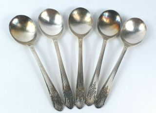 Wm Rogers Mfg Co 1935 Round Soup Spoons Set (5) Silver Mist/marigold Pattern