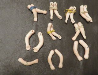 Nine Pairs Of Bisque Arms For Antique All Bisque Five Inch Dolls