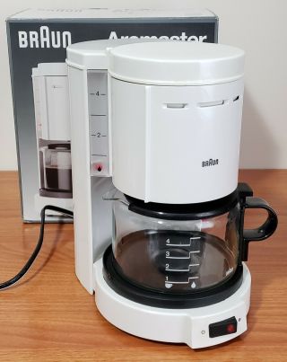 Vintage Braun Aromaster 4 Cup Coffeemaker Permanent Gold Filter White Kf12 Rare