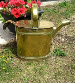 A Good Quality 19th Century Brass Watering Can / Hot Water Carrier Huge