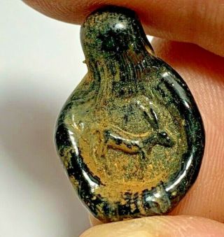 Rare Ancient Roman Glass Pendant With Rum 2.  5gr 27.  7mm