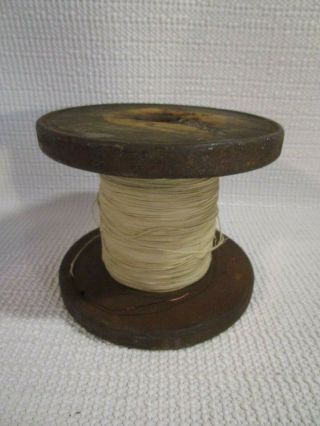 Antique Wooden Spool Of Cotton Covered 20 Awg Copper Wire For Radios