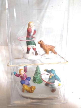 Lemax Village Collectibles 1998 Hula Hoop Boy Girl Dog Christmas Tree Rare