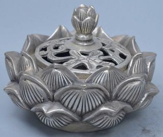 Collectable China Handwork Miao Silver Carve Lotus Buddism Noble Incense Burners