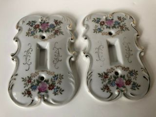 Two Vintage Arnart Creation Porcelain Floral Decorative Light Switch Cover Japan