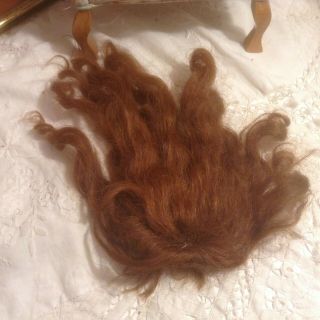 Antique 13 - 1/2 " Circumference Auburn Human Hair Doll Wig - Needs Tlc