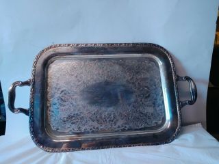 Wm Rogers Silver Plate Large Butler Serving Tray with Handles Carol WMA Rogers 2