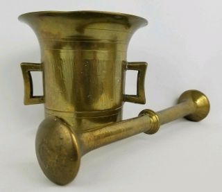 Antique Solid Brass 5” Mortar And Pestle 9” Apothecary Collectible Vintage 6 Lb