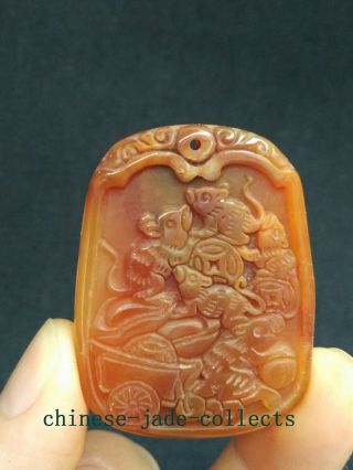 100 Natural Chinese Jade Hand - Carved Five Mouse Transport Coin Pendant Amulet