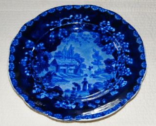 Early 19th C.  Dark Blue Adams Staffordshire 8 " Plate,  " Net Fishing " Pattern