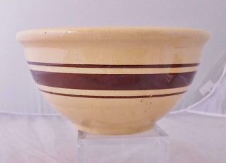 Antique Stoneware Yellow Ware Mixing Bowl Brown Bands 8.  75 " Dia