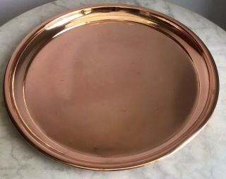 Large Solid Copper 15 " Round Tray 380mm Elegant Serving Drinks Tray Heavy 1.  2kg