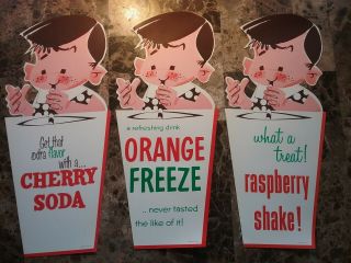 3 Vintage Antique Dairy Queen Ice Cream Soda Advertising Sign Poster 1950s Usa