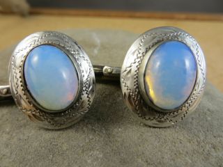 Vintage Sterling Silver Blue/pink Moonstone Cabochon Oval Cuff Links 109