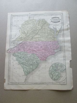 (1) 1860 " Map Of Va. ,  Nc.  & Sc.  " Francis Mcnally 