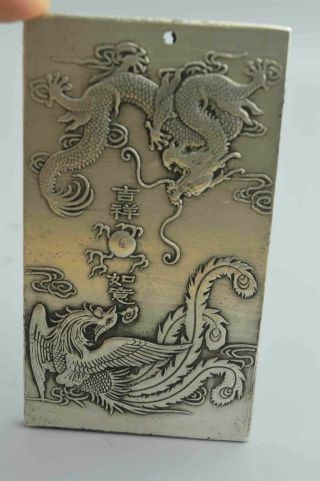 Collectable Handwork Old Miao Silver Carve Ancient Dragon Phoenix Lucky Pendant