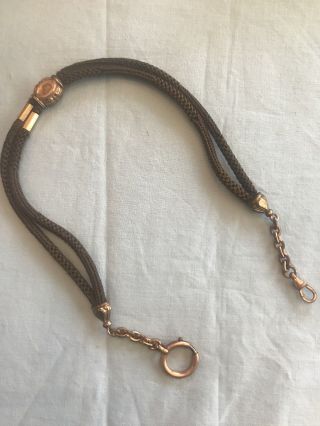 Antique Victorian Mourning Double Strand Human Hair Watch Fob Rose Gold