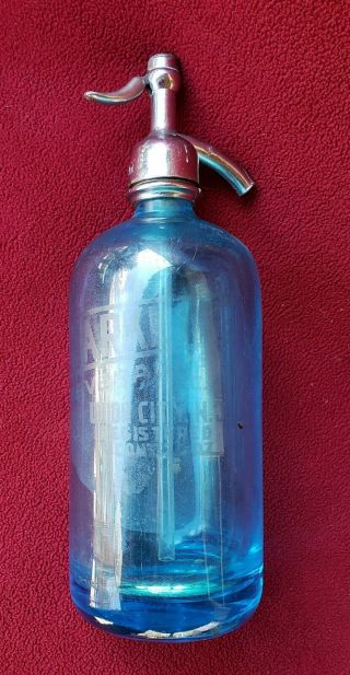Antique Blue Seltzer Bottle Sparkling Beverage Inc.  Union City Nj.  Czechoslovakia