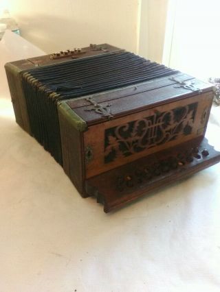 Antique Accordion By Anders Koch 8 Mother Of Pearl Buttons And 21 Wood Keys