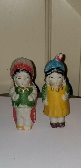 Vintage Bisque Frozen Charlotte Penny Toy Doll Indian Boy Girl