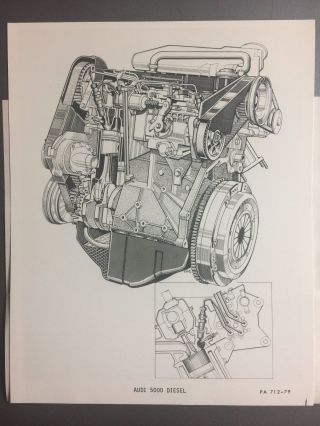 1980 Audi 5000 Turbo Diesel Engine B&w Press Photo,  Foto Rare Awesome L@@k