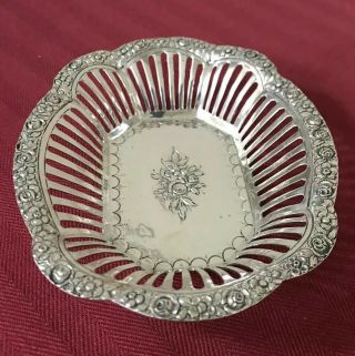 Antique German 835 Silver Bowl Dish Reticulated Pierced Repousse Ornate Roses
