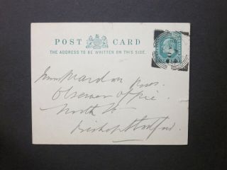 Gb Hertfordshire 1903 Kevii 1/2d Green Postcard Buntingford Squared Circle Rare