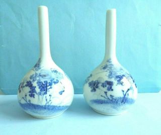 A Antique,  Japanese,  Blue And White,  Bottle Vases.  Ht,  16cm