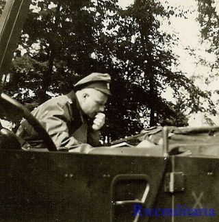 Rare German Elite Waffen Totenkopf Officer Reading In Horch 901 Pkw Car
