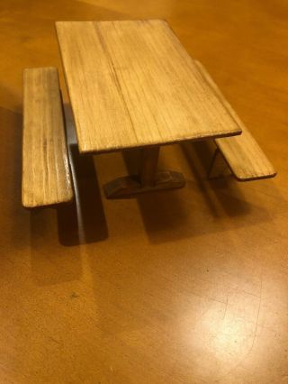 Vintage Dollhouse Miniature Wood Table And Bench Seating Picnic Table
