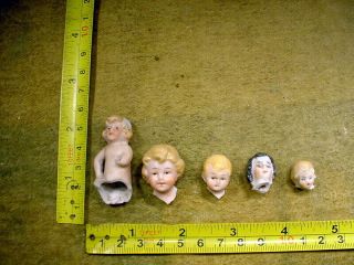 5 X Excavated Vintage Victorian Painted Doll Head Germany Kister Age 1860 12942