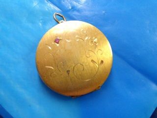 Antique Gold Filled Photo Locket With Mined Faceted Ruby Pendant