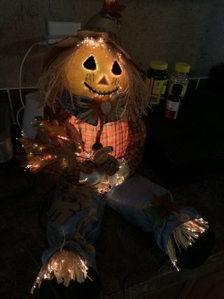 Fiber Optic Lighted Fall Scarecrow Thanksgiving Table Or House Decor Rare W/ Box