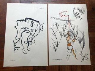 Salvador Dali Spanish Artist Watercolor Drawings On Paper Signed A6