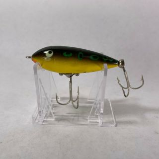Vintage Heddon Baby Zara Fishing Lure Green Yellow W/frog Pattern Plug Crankbait