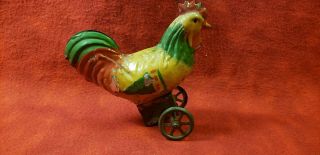 Antique Germany Gunthermann Hen Chicken Rooster Hand Painted Wind Up Tin Toy