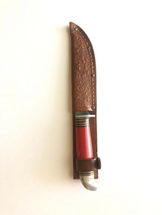 Rare Vintage Western Field Fixed Blade Knife Red W/ Leather Sheath 3