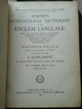 1904 Antique Webster ' s International Dictionary Of The English Language 2