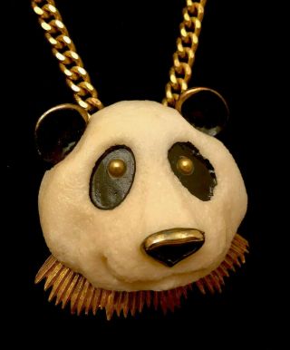 Rare Vintage 20 " X3 " Signed Razza Goldtone Resin Panda Bear Statement Necklace 39