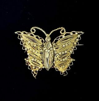 Unusual Antique Victorian Arts And Crafts Gilt Wirework Butterfly Brooch