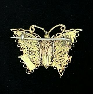 Unusual Antique Victorian Arts and Crafts Gilt Wirework Butterfly Brooch 2