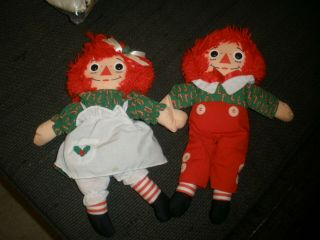 Vintage 1990 Playskool Raggedy Ann & Andy Christmas Stuffed Holiday Plush Toy