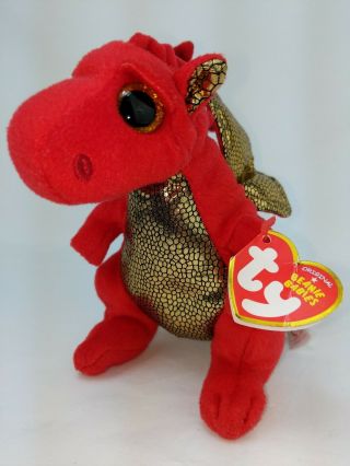 Ty Beanie Babies Legend Red & Gold Dragon 6” Rare Retired Sparkle Wings & Eyes