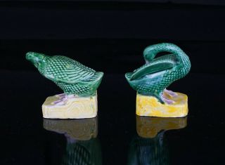 Pair Vintage Chinese Famille Rose Porcelain Duck Figurines 20th C 3