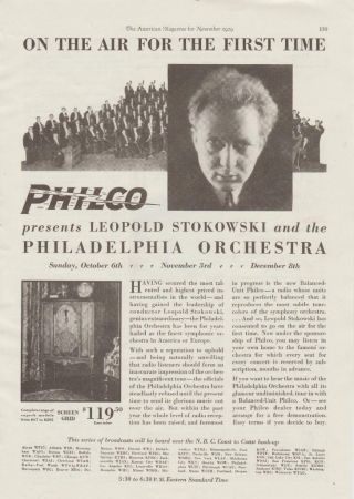 1929 Philco Radio Print Ad Leopold Stokowski Conductor Music On Air Rare